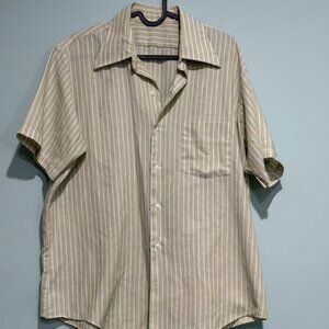 Vintage Mens Shirt Green with White Stripes
